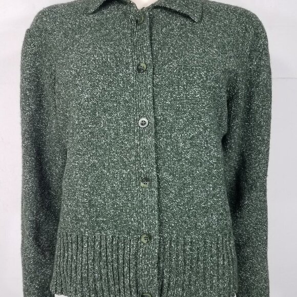 Bryn Connelly green white heathered button front cardigan sweater ladies Medium - Picture 1 of 7